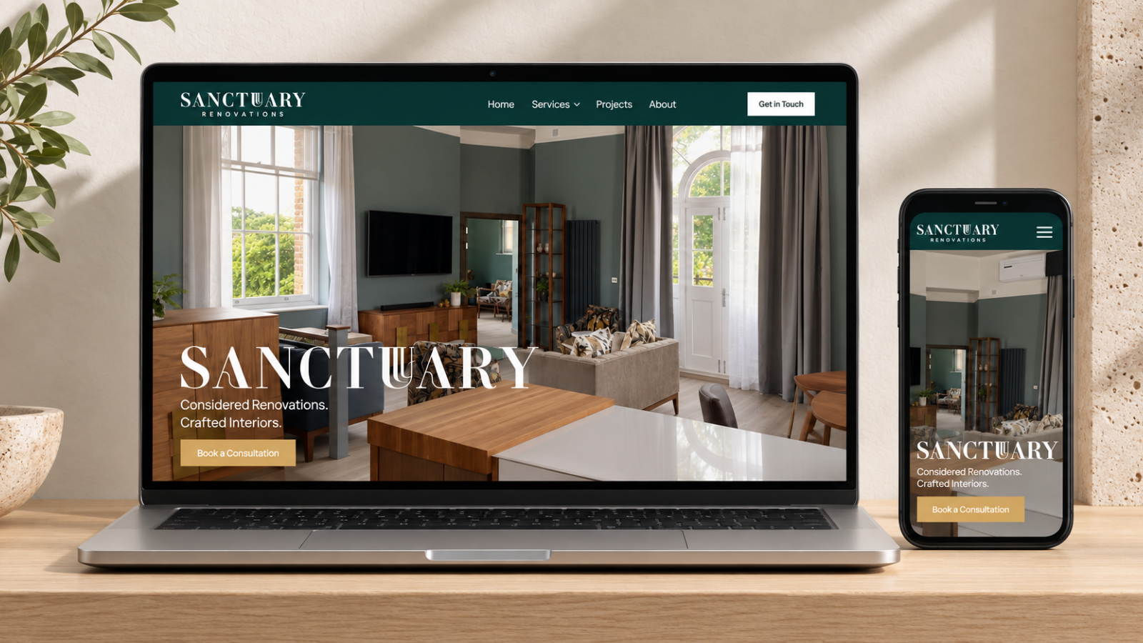 Sanctuary website shown on desktop and mobile devices.