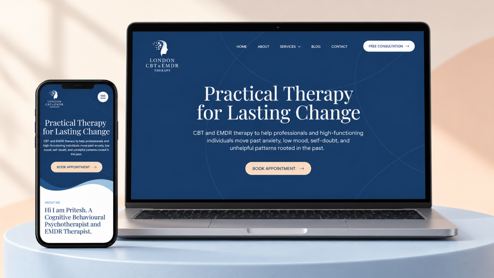 CBT & EMDR Therapy website shown on desktop and mobile devices.
