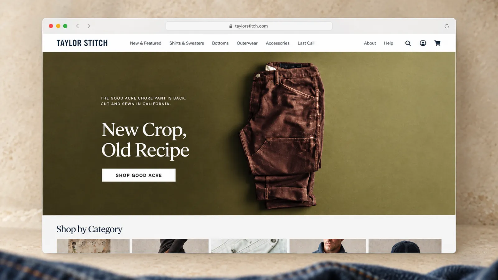 Taylor Stitch website shown on desktop and mobile devices.