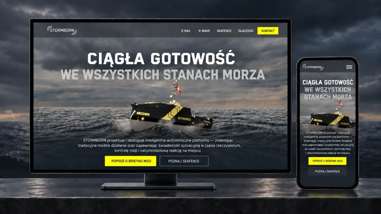 Strona Stormborn — widok desktop i mobile.
