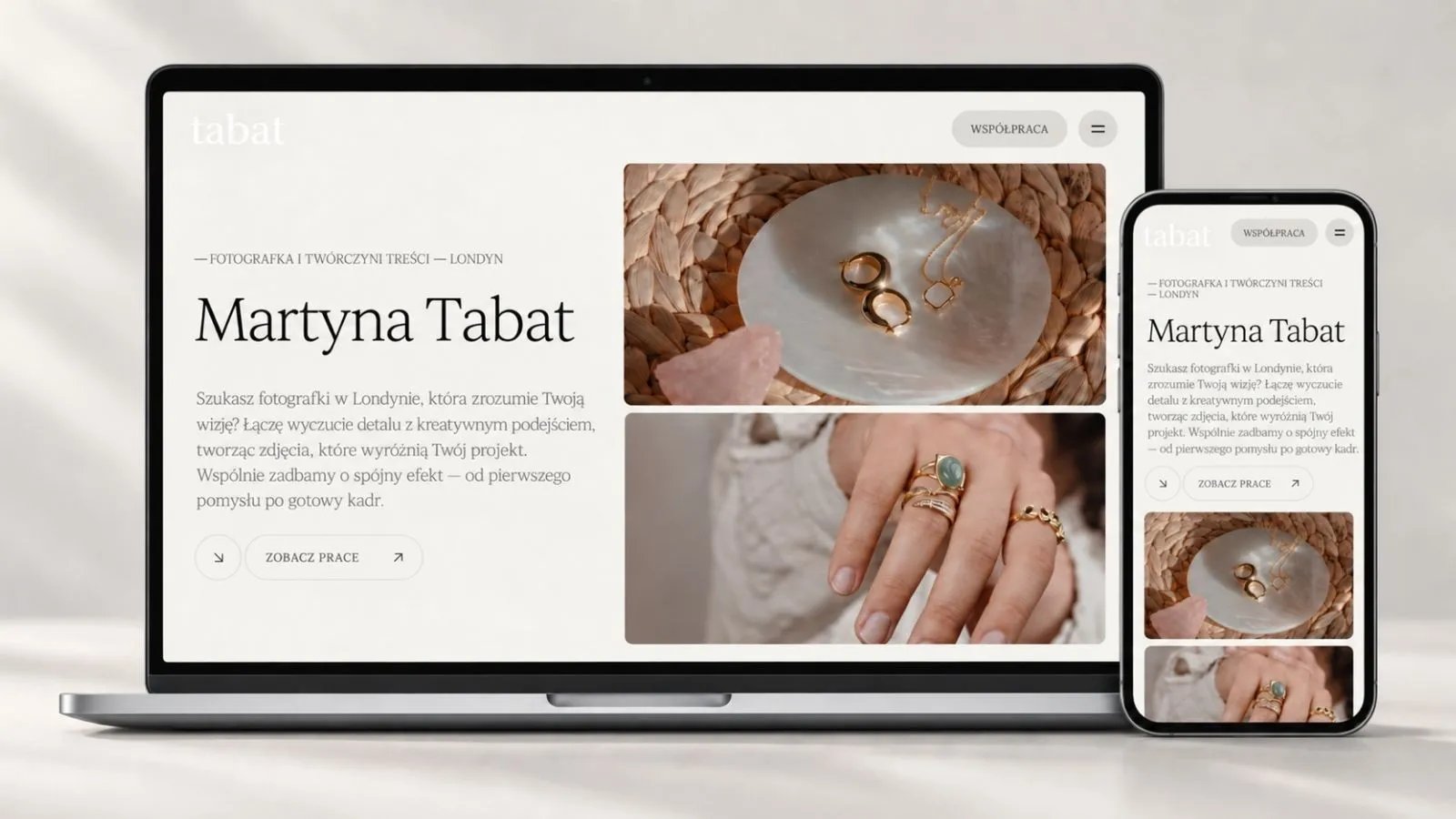 Strona Tabat — widok desktop i mobile.