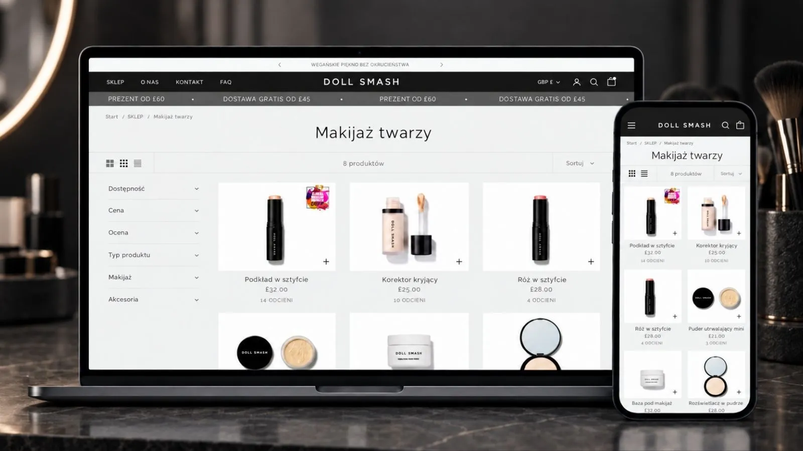 Strona Doll Smash — widok desktop i mobile.