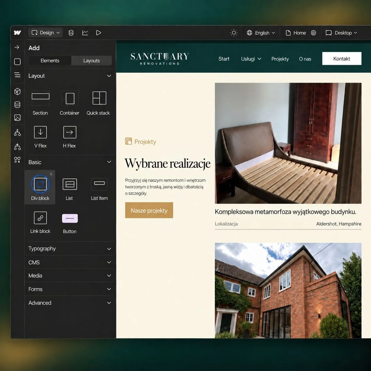 Strona Sanctuary — widok desktop i mobile.