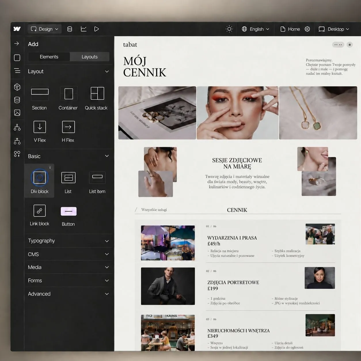 Strona Tabat — widok desktop i mobile.