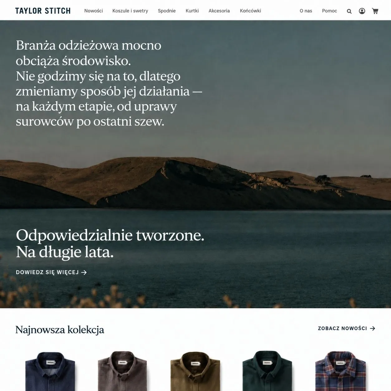 Strona Taylor Stitch — widok desktop i mobile.