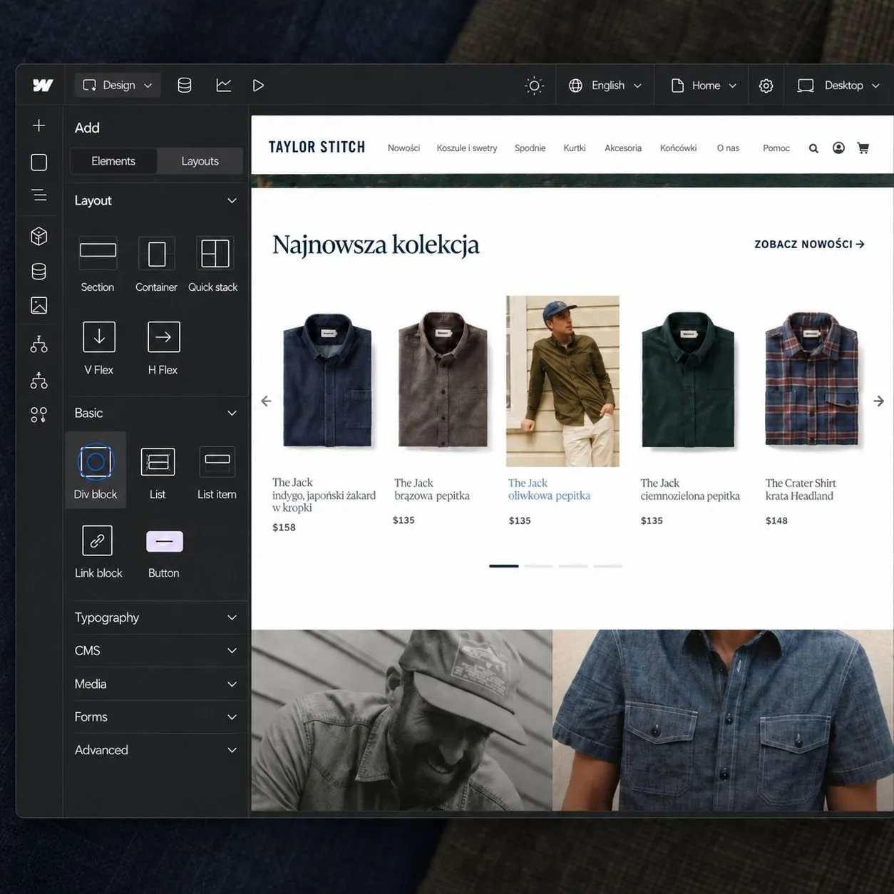 Strona Taylor Stitch — widok desktop i mobile.