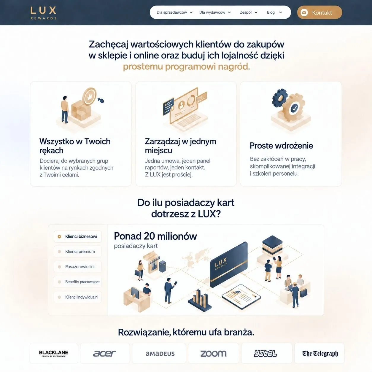 Strona LUX Rewards — widok desktop i mobile.