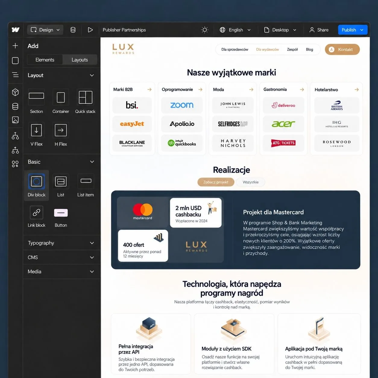 Strona LUX Rewards — widok desktop i mobile.