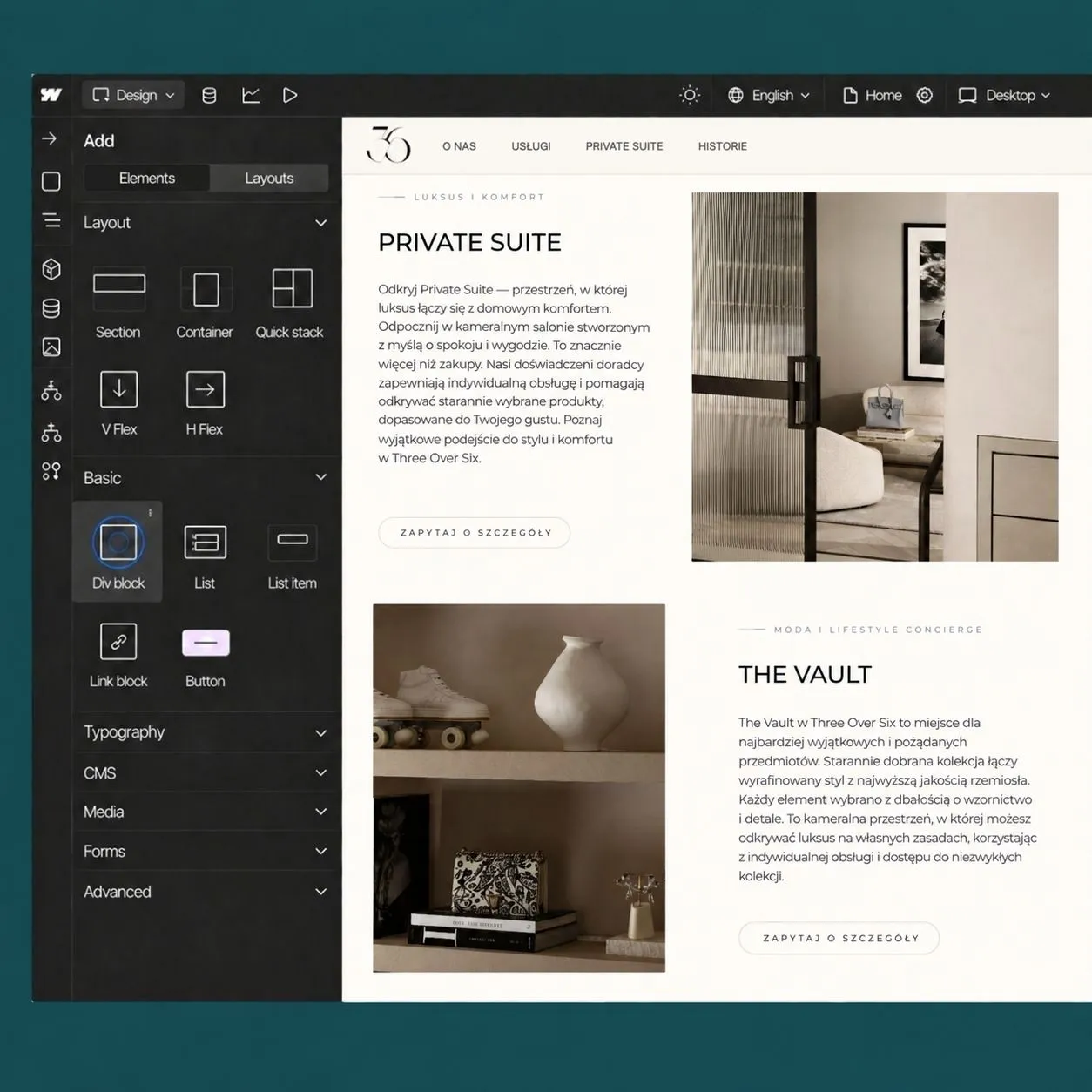 Strona Three Over Six — widok desktop i mobile.