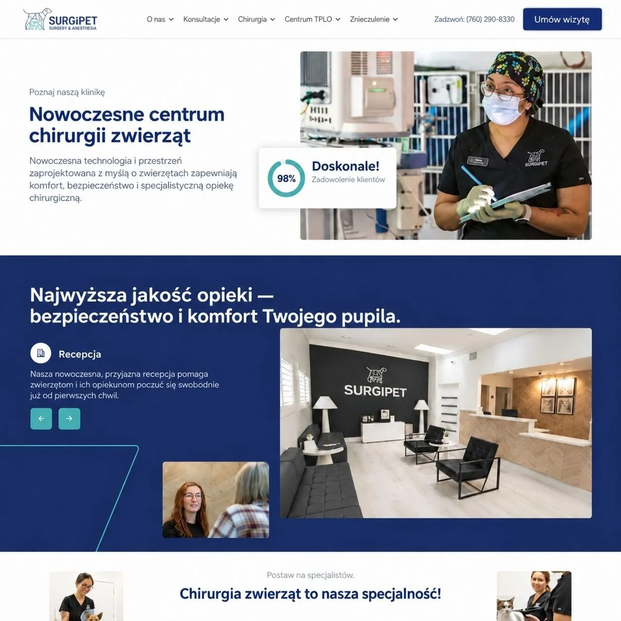 Strona SurgiPet — widok desktop i mobile.