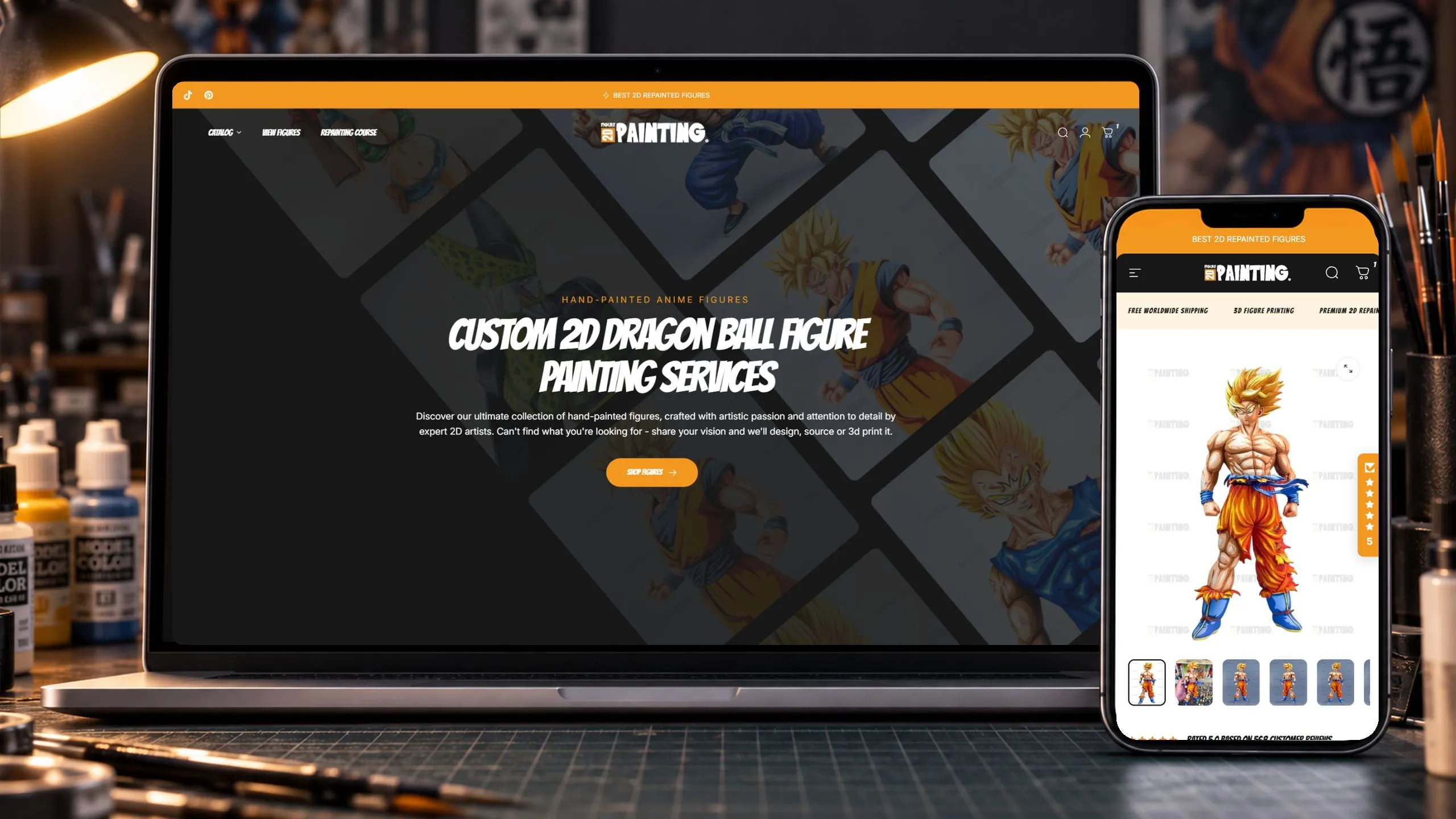 2D Figure Painting website shown on desktop and mobile devices.