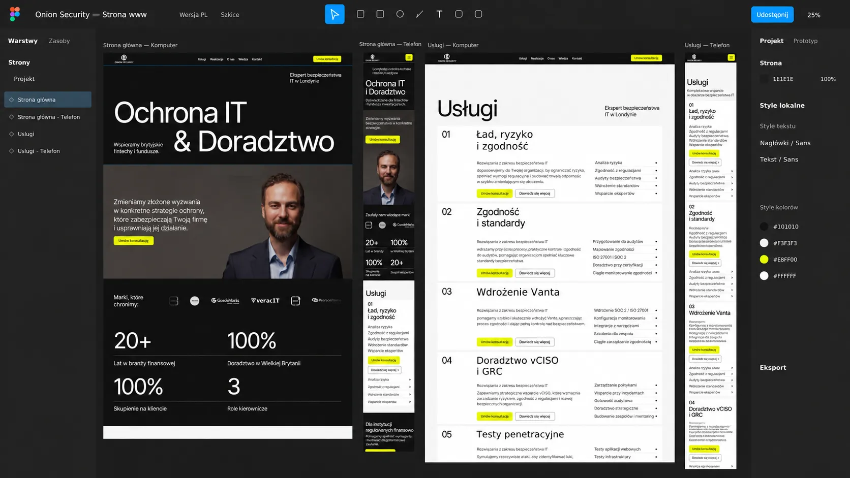 Strona Onion Security — widok desktop i mobile.