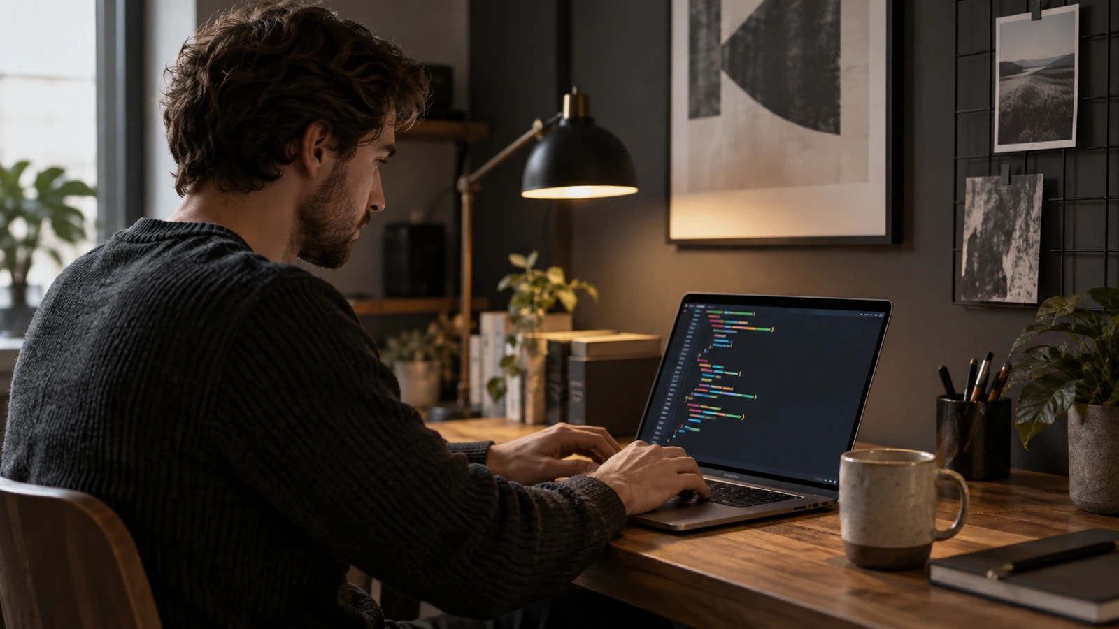 Developer working on website code at a laptop