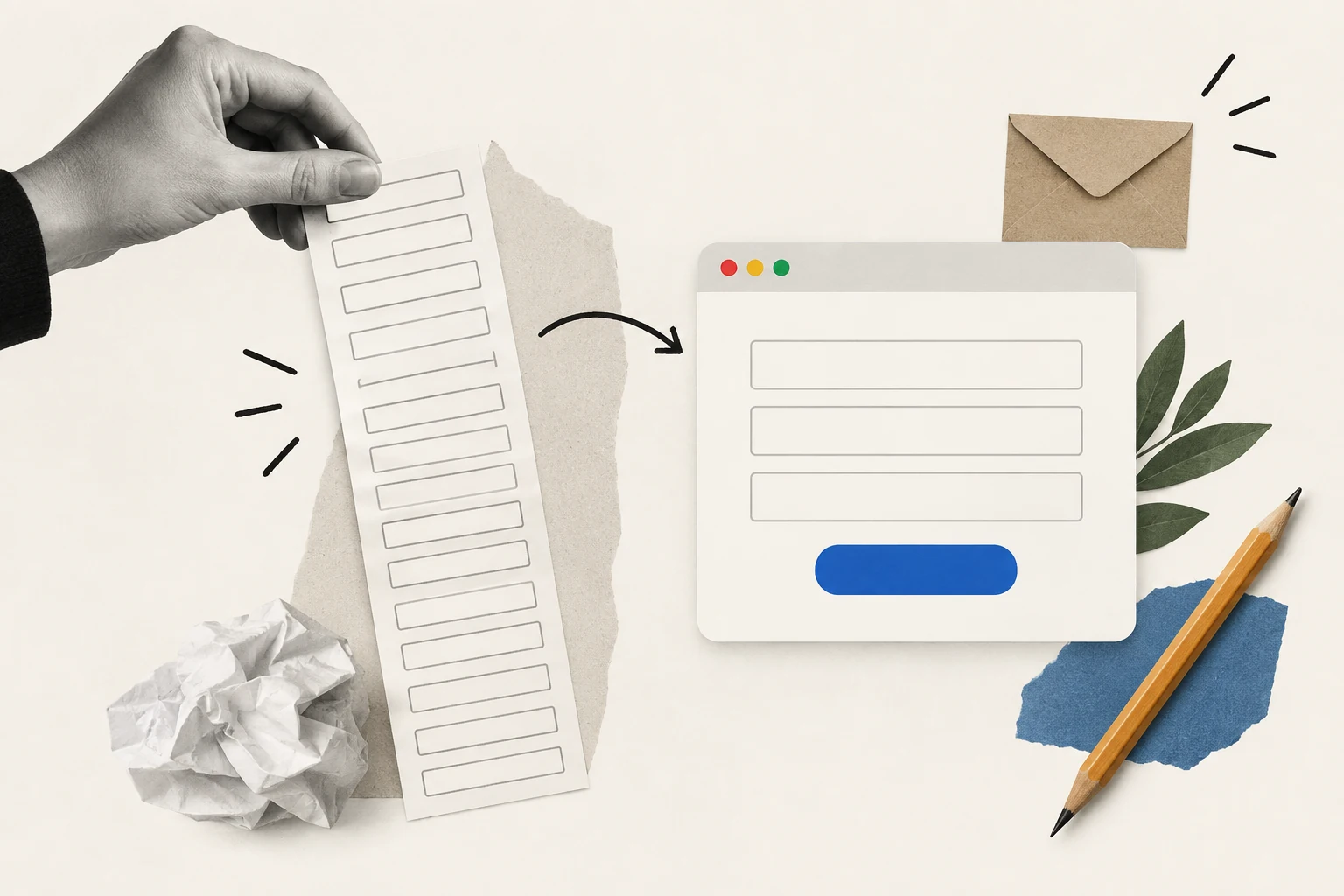 Illustration of a paper enquiry becoming a digital form