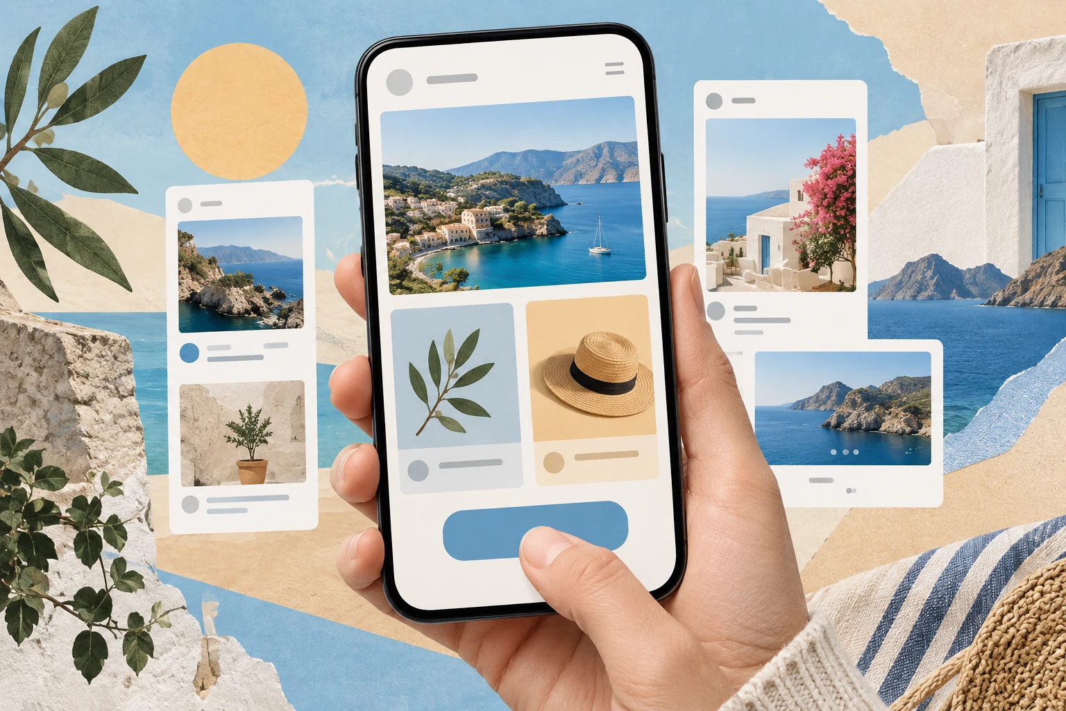 Illustration of a mobile webpage and content cards