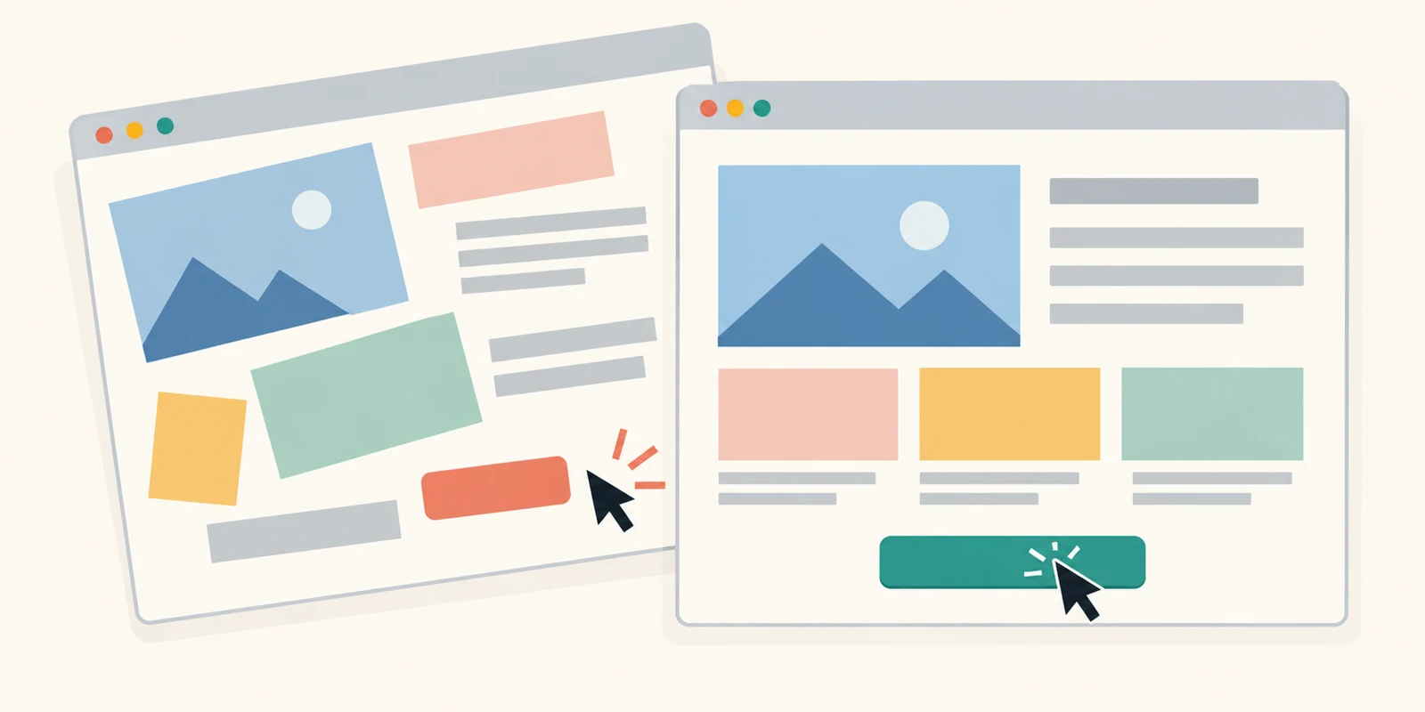 Illustration of contrasting page layouts and interface complexity