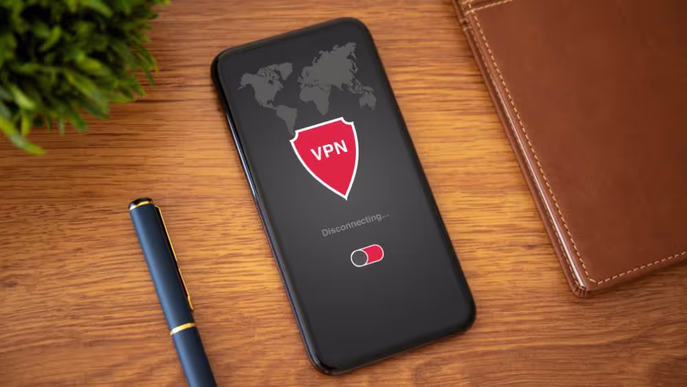 Smartphone displaying a VPN shield illustration