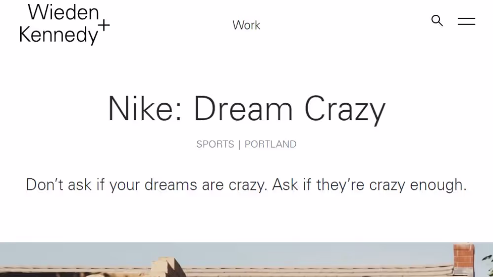 Wieden and Kennedy page about Nike Dream Crazy