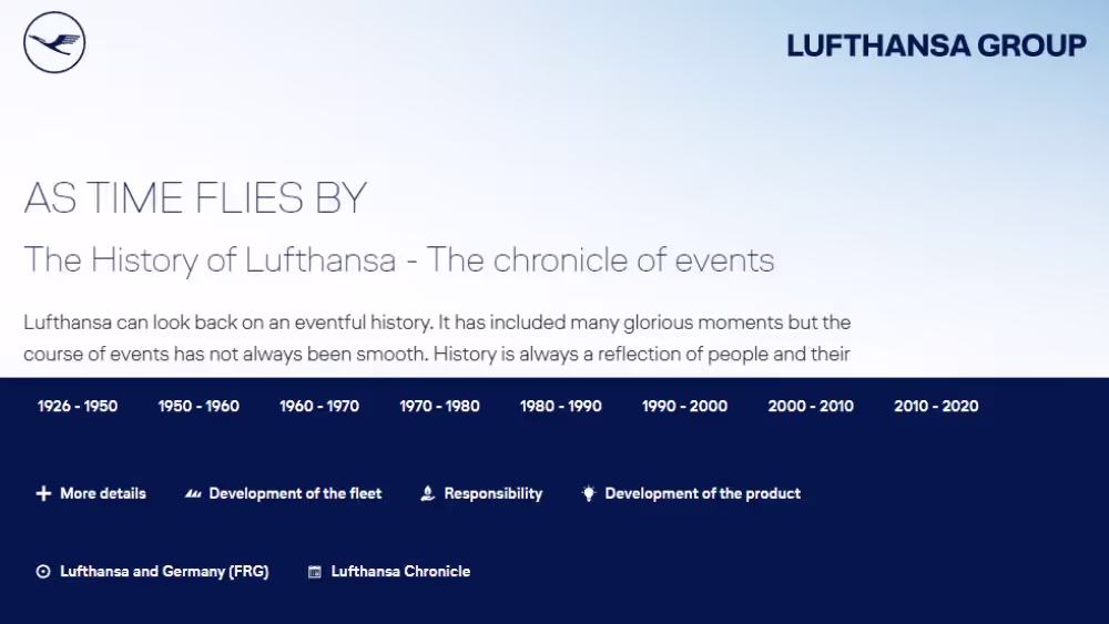 Lufthansa Group history timeline page