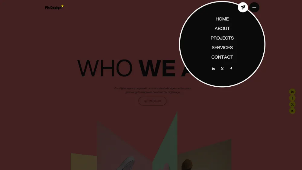 Archived website screenshot with an expanded navigation menu