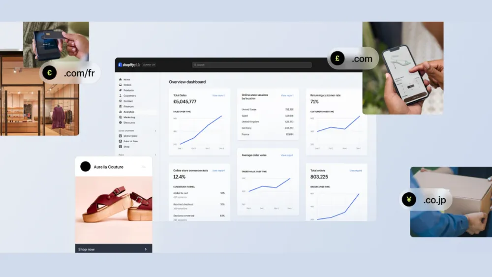 Shopify administration and storefront promotional collage