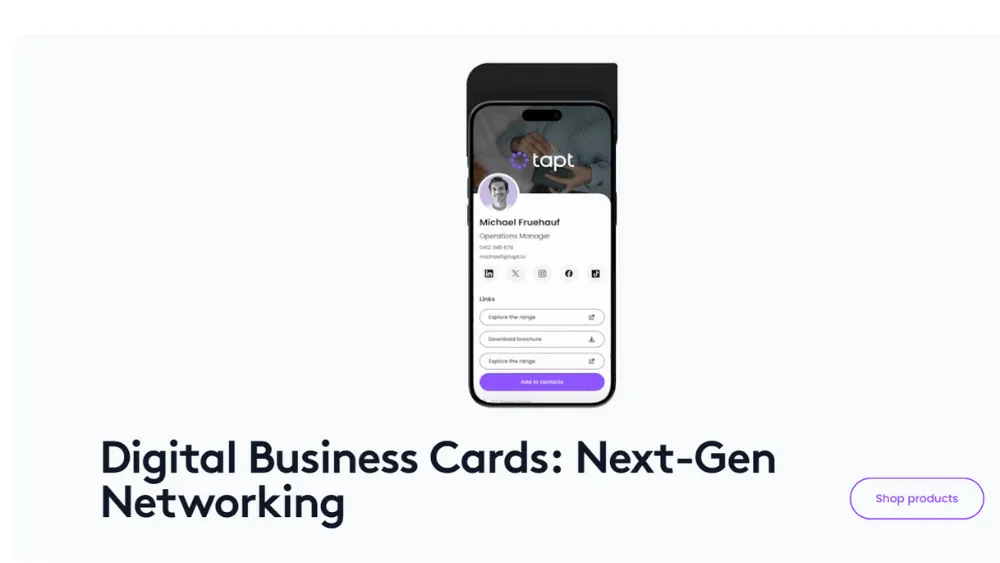 Archived Tapt digital business card page