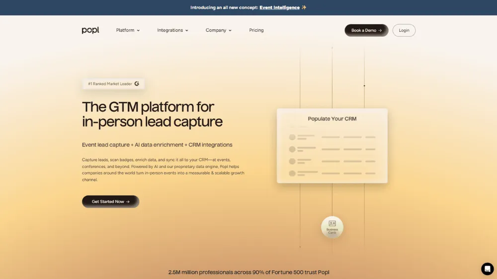 Archived Popl website presenting an in-person lead capture platform
