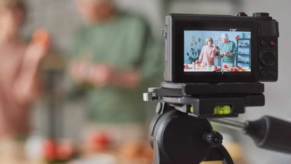 Camera recording two people in conversation
