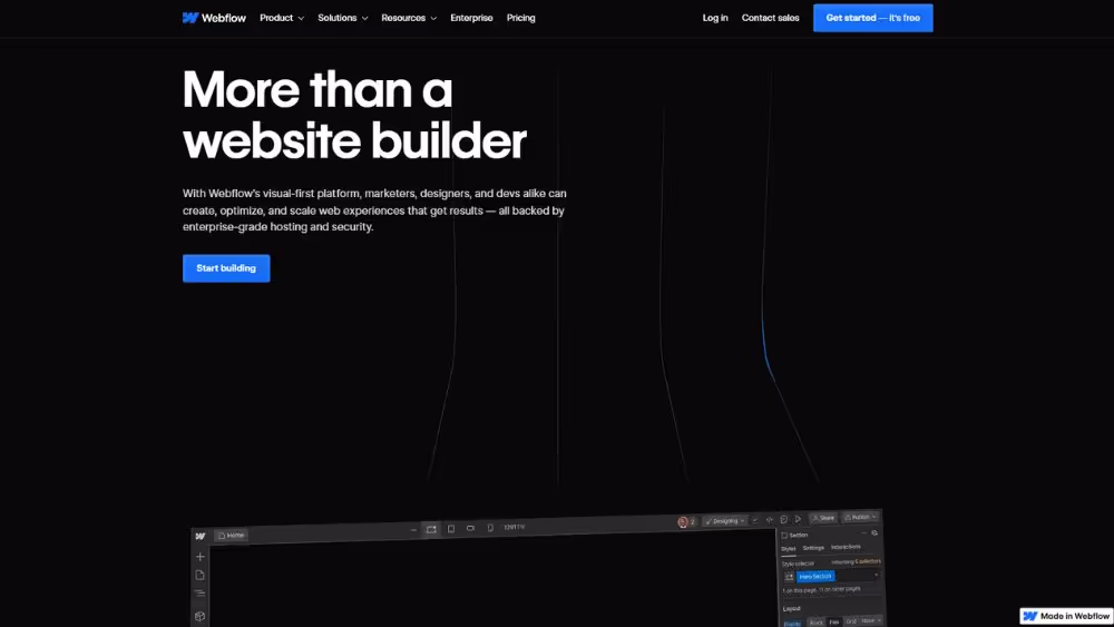 Archived Webflow website with the heading More than a website builder