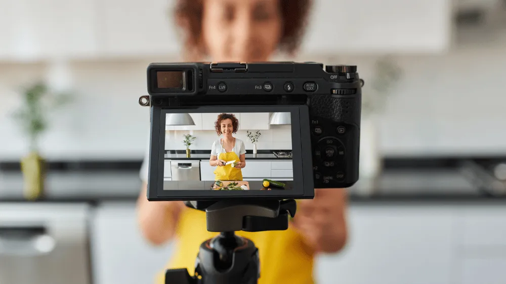 Camera recording a person speaking indoors
