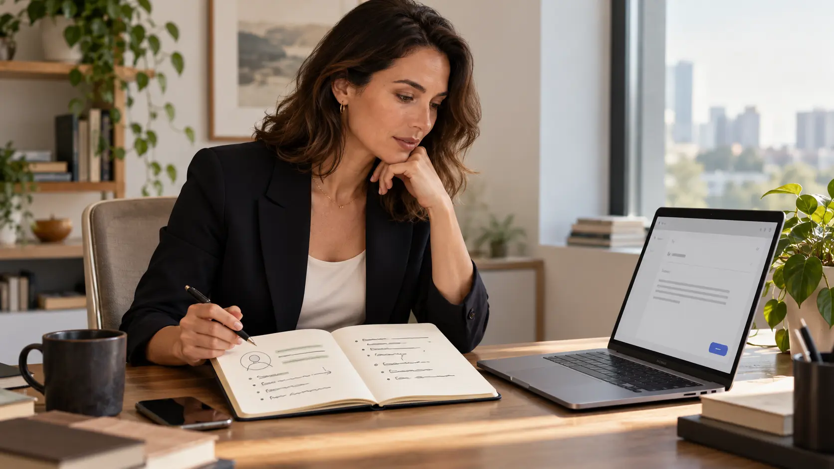 Consultant reviewing a tailored outreach draft and recipient notes