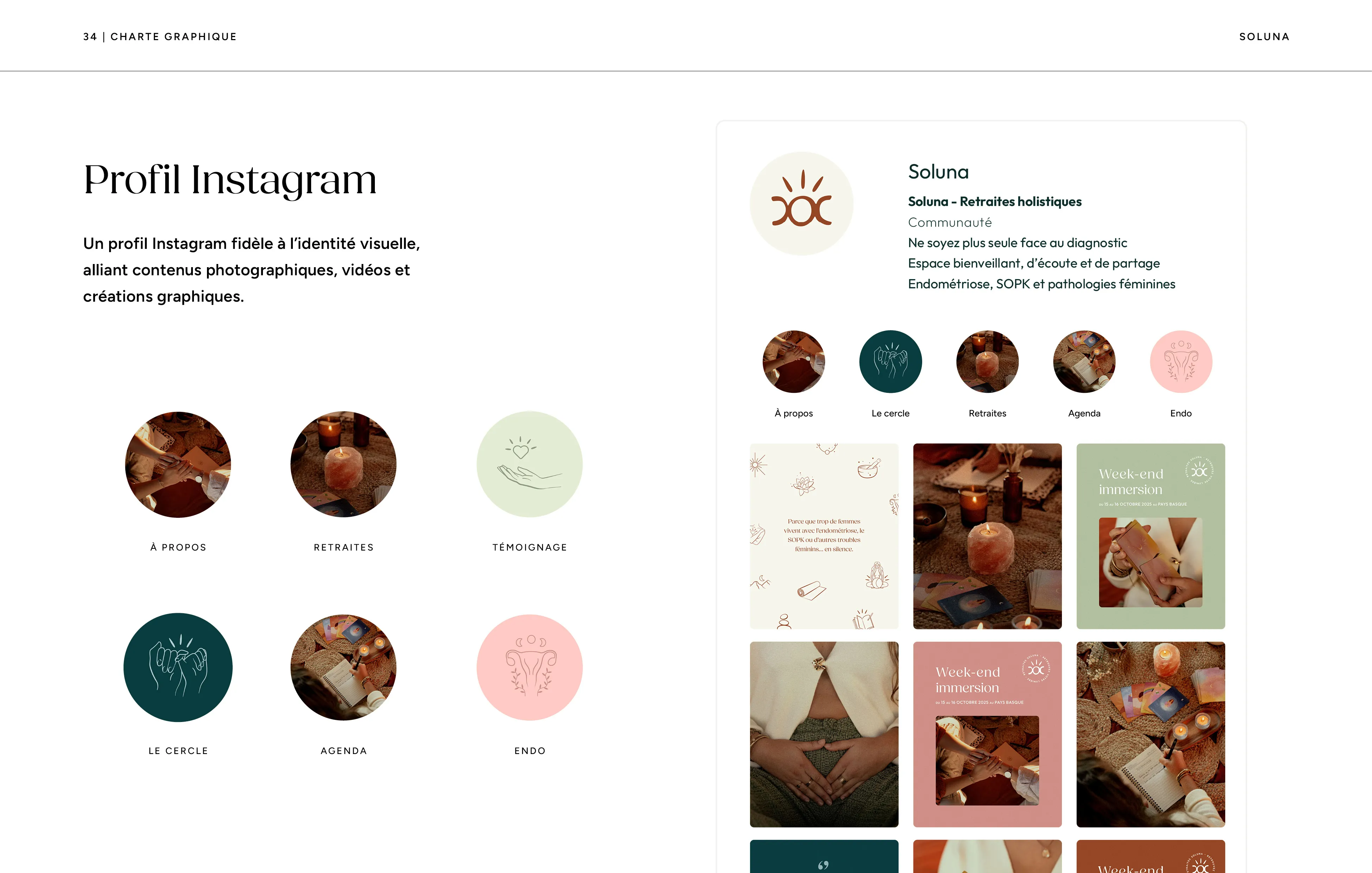 Charte graphique Soluna, retraites holistiques.