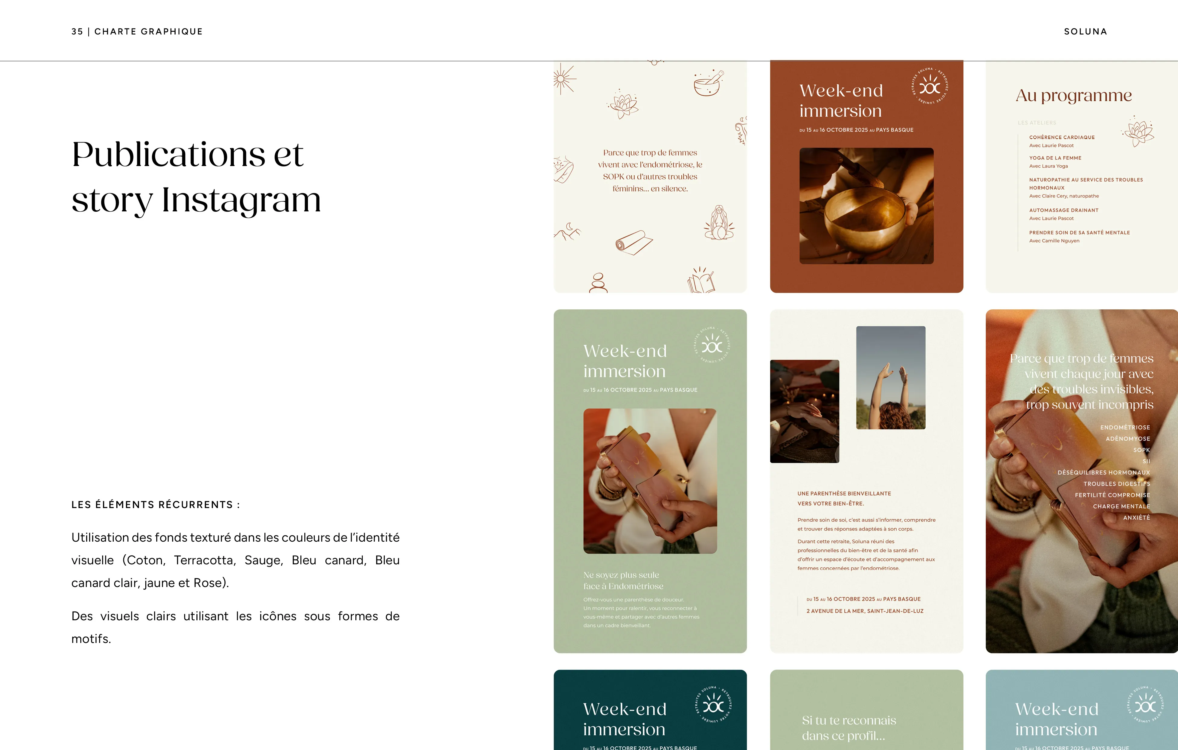 Charte graphique Soluna, retraites holistiques.