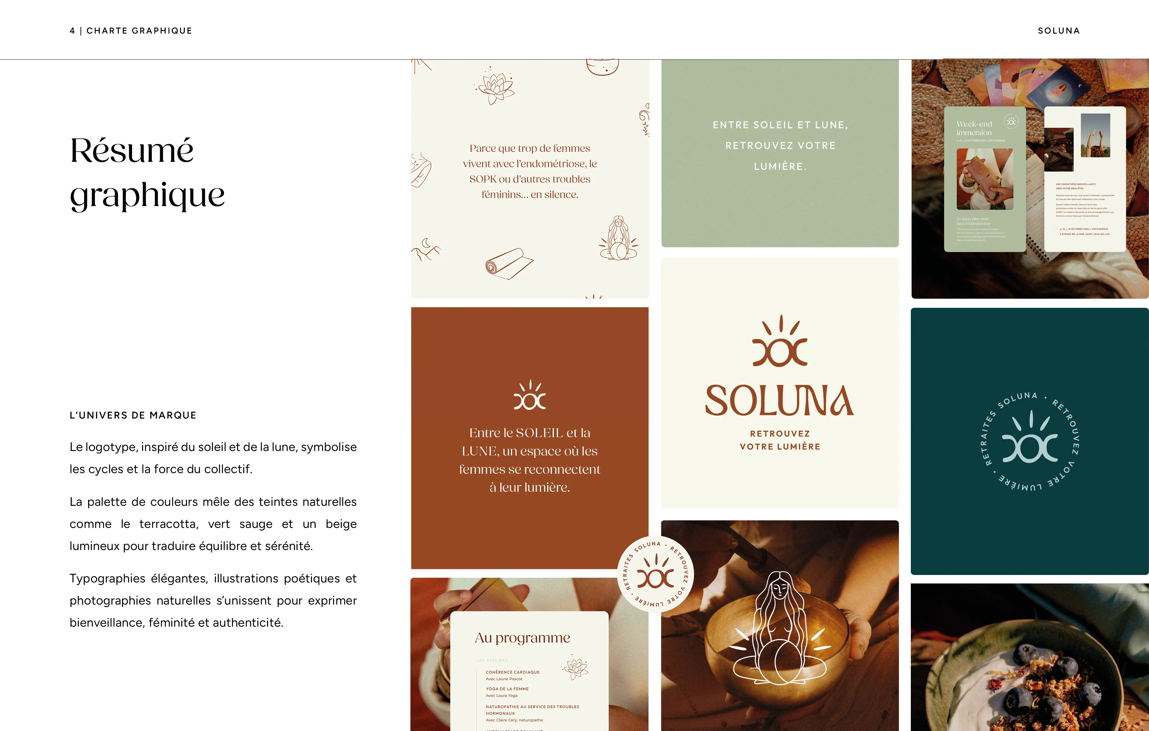 Charte graphique Soluna, retraites holistiques.