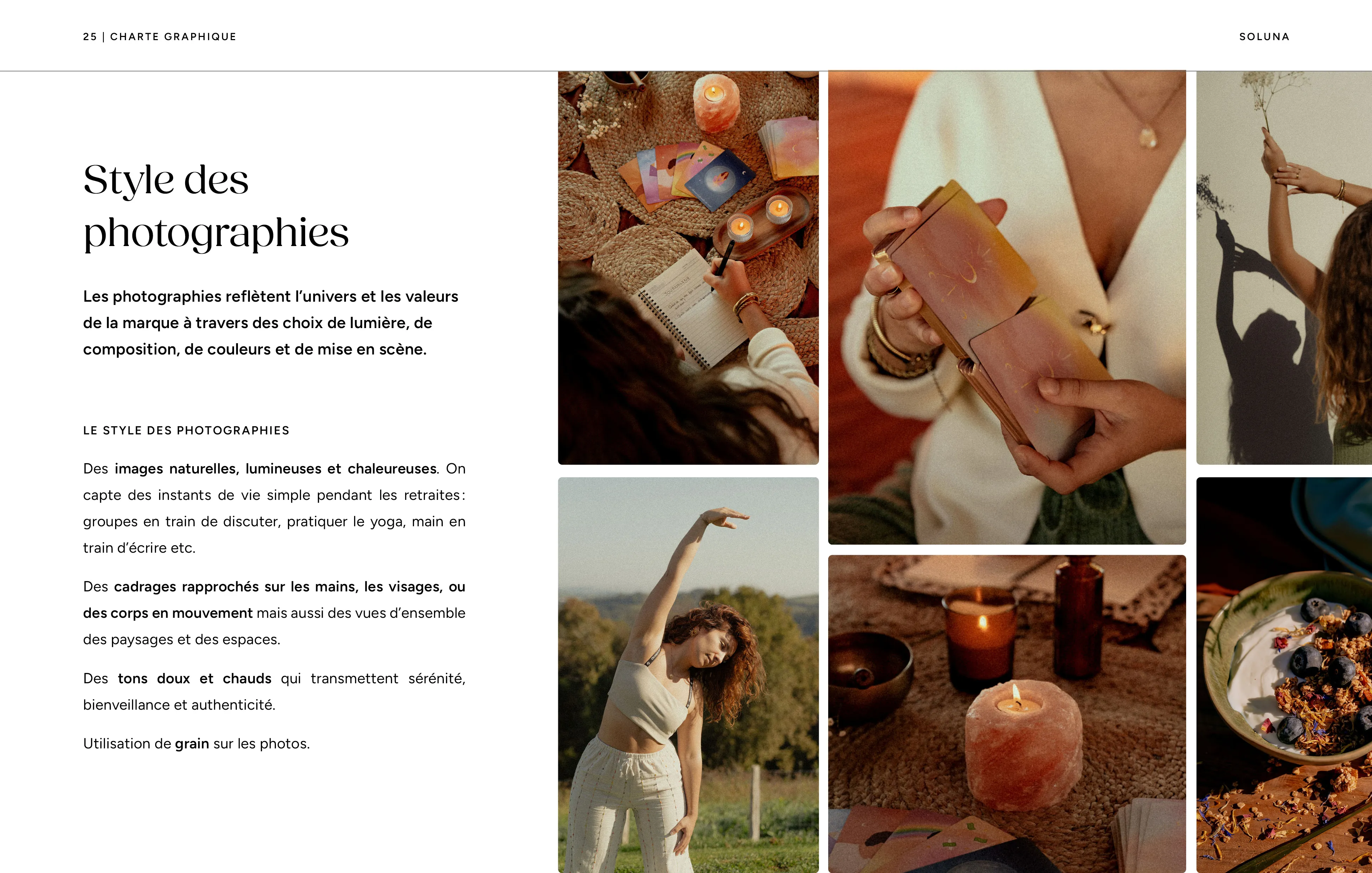 Charte graphique Soluna, retraites holistiques.