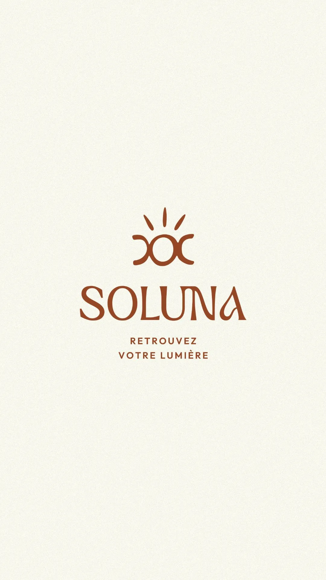 Logo Soluna avec un symbole au-dessus et le texte « Retrouvez votre lumière » en dessous.