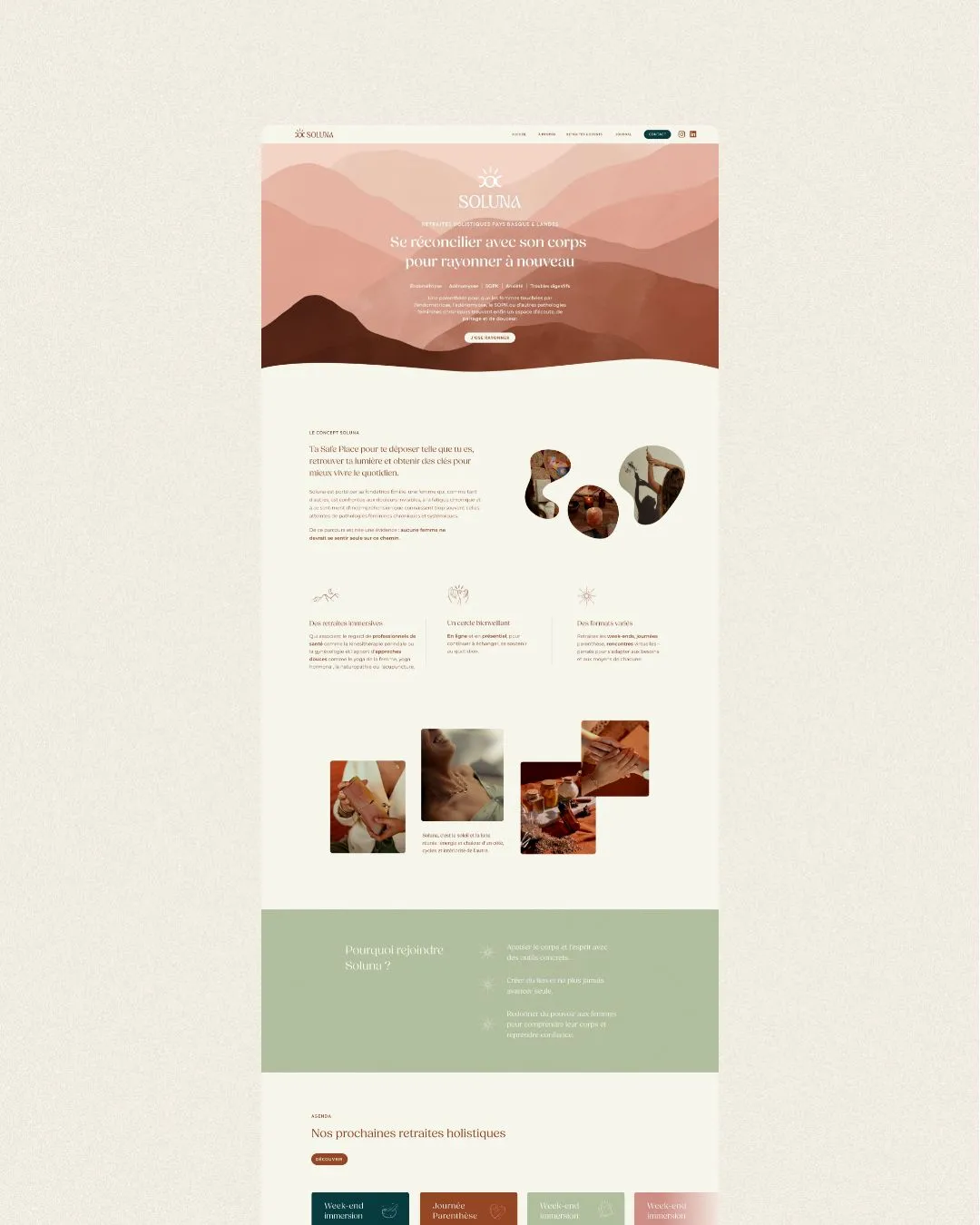 Site web Soluna, retraites holistiques. Page d'accueil
.