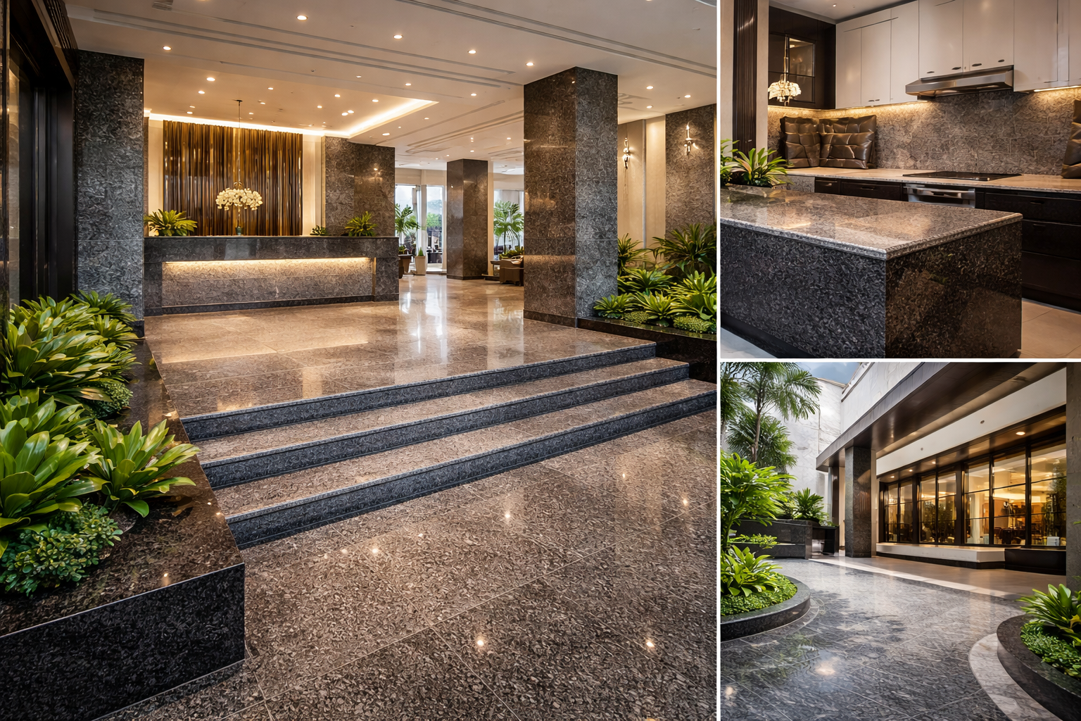 Property developer inspecting premium natural stone finishes for a residential project