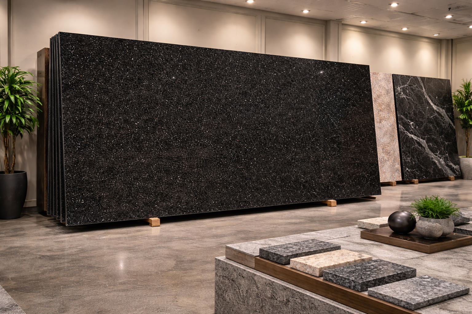 Angola Black Granite slab showcasing rich dark coloring and premium quality finish