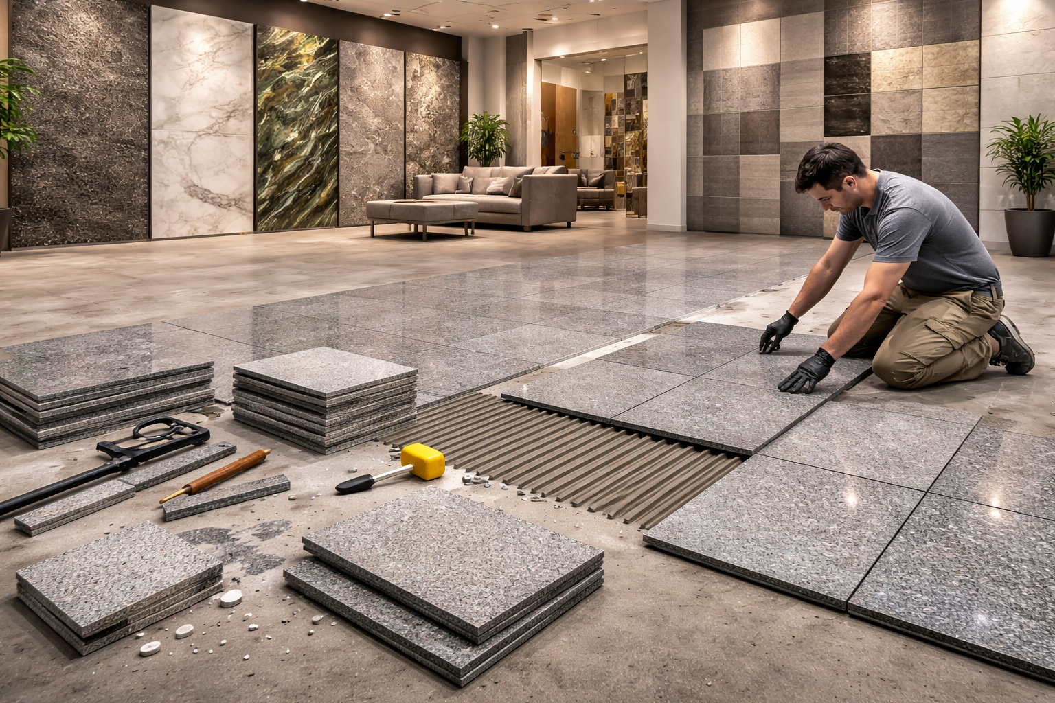 Granite tiles compared with ceramic tiles showing natural stone superiority