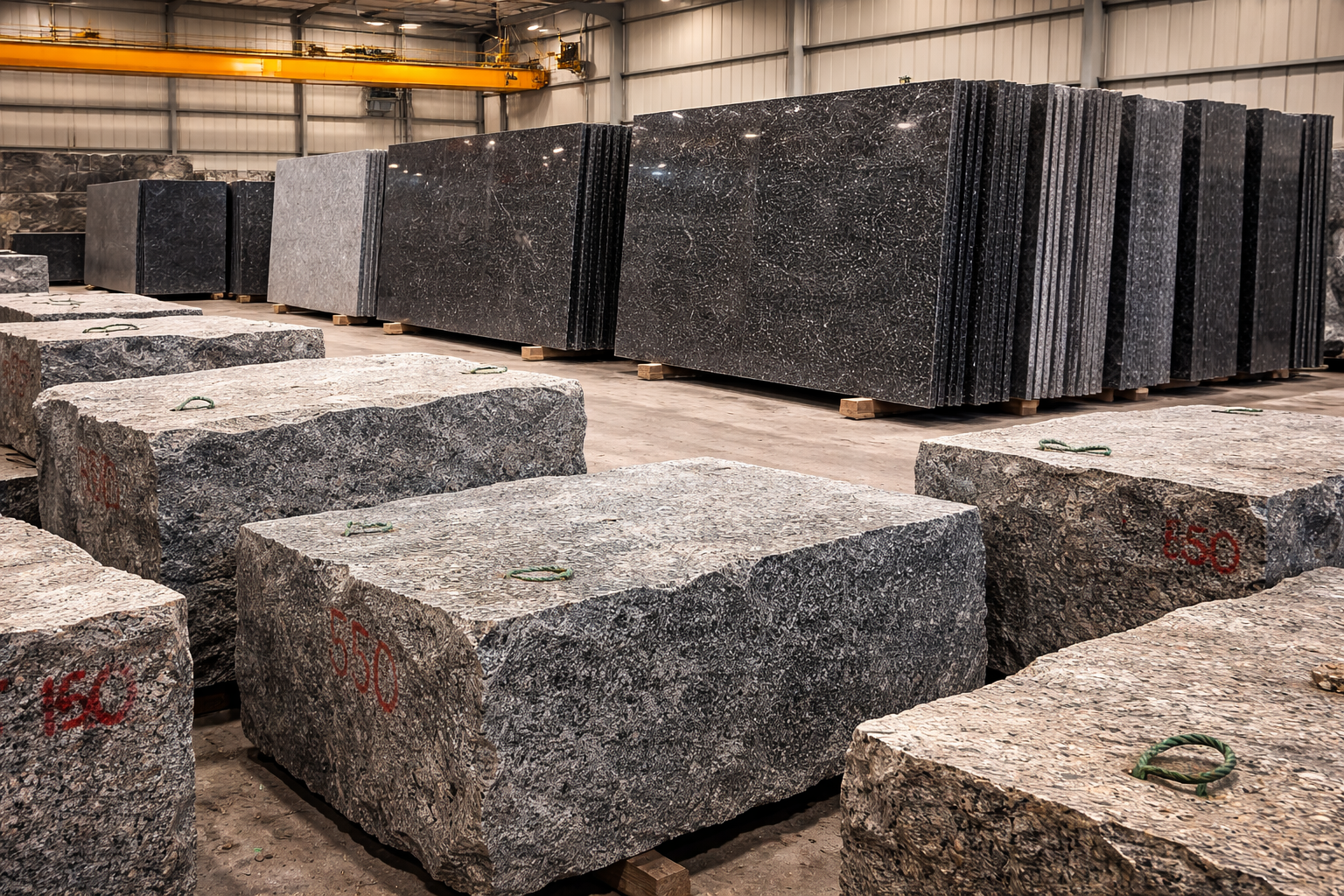 Nero Impala granite slab with characteristic dark grey colouring and fine grain