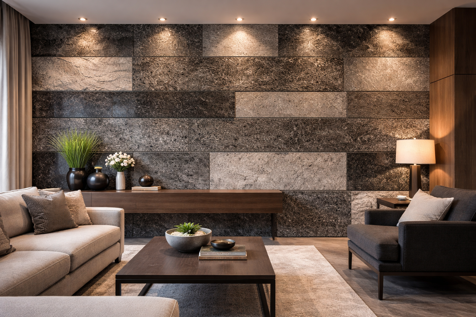 Natural stone cladding on a modern building facade showcasing granite wall finishes