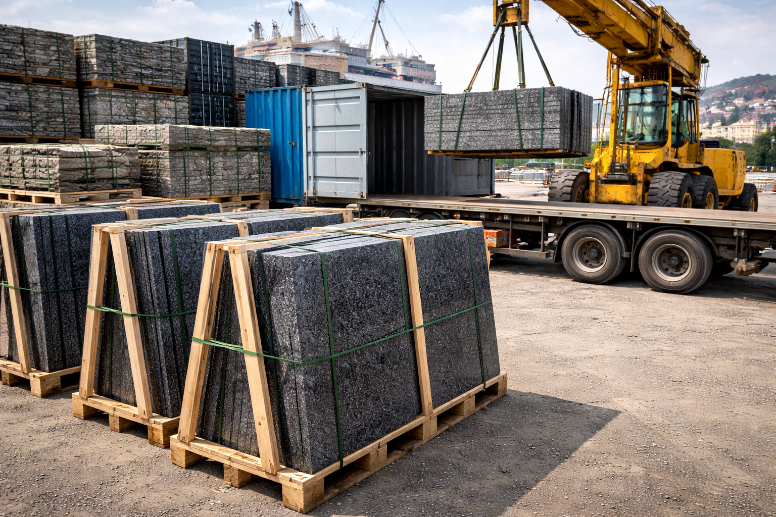 South African granite slabs prepared for export to European markets