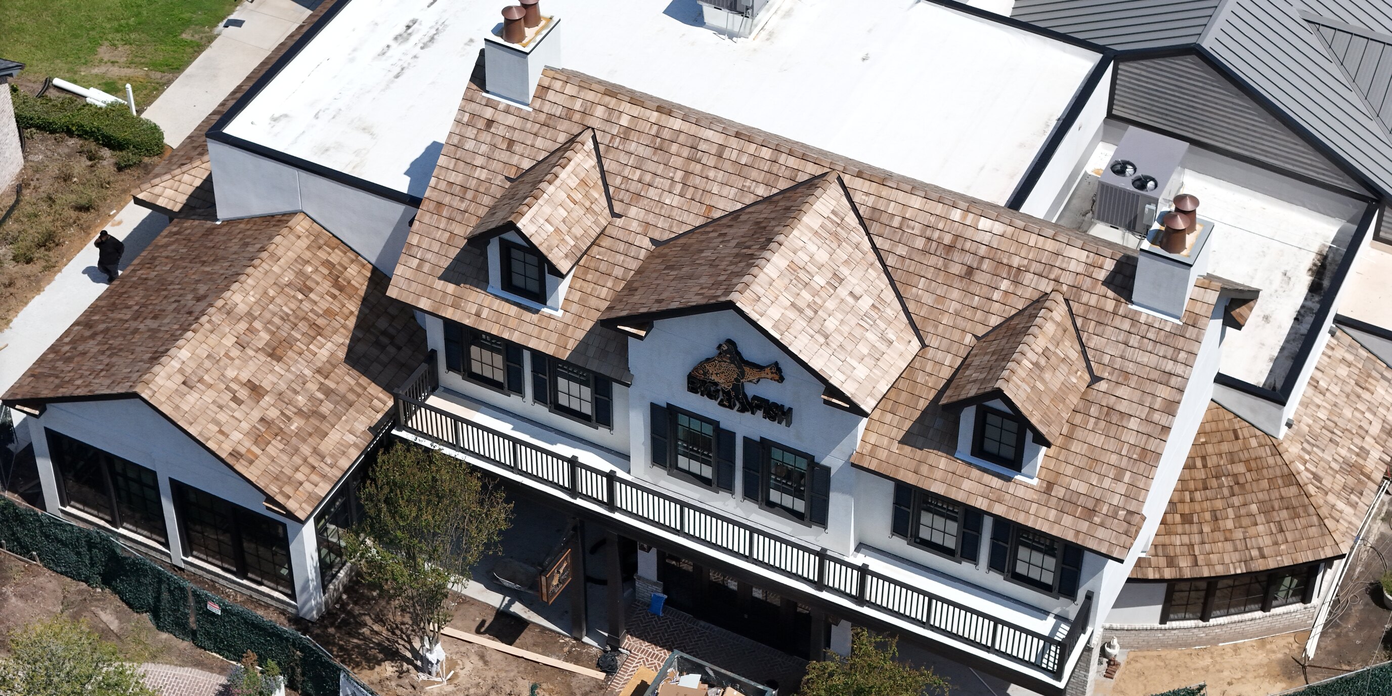 Metal drone aerial complex roof structures