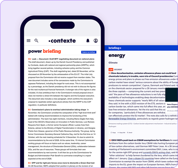 Capture d'écran d'une page web affichée sur un smartphone montrant un rapport Power Briefing sur l'énergie.