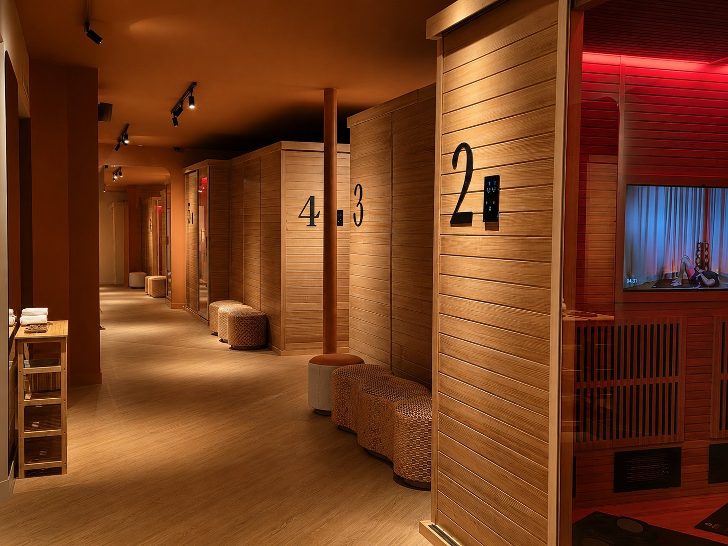 Couloir des cabines privées du club Spark Club Sentier, Paris 2e