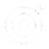 White target with an arrow hitting the bullseye on a black circular background.