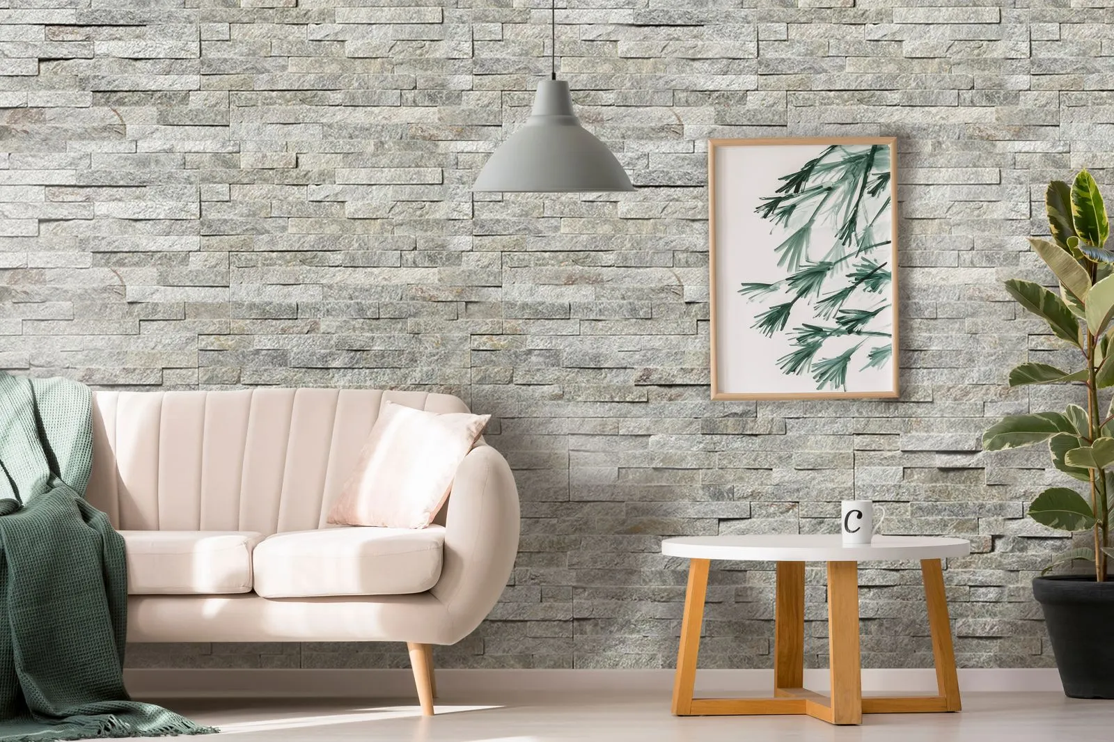 Ambiente decorado con piedra Feres de Stona