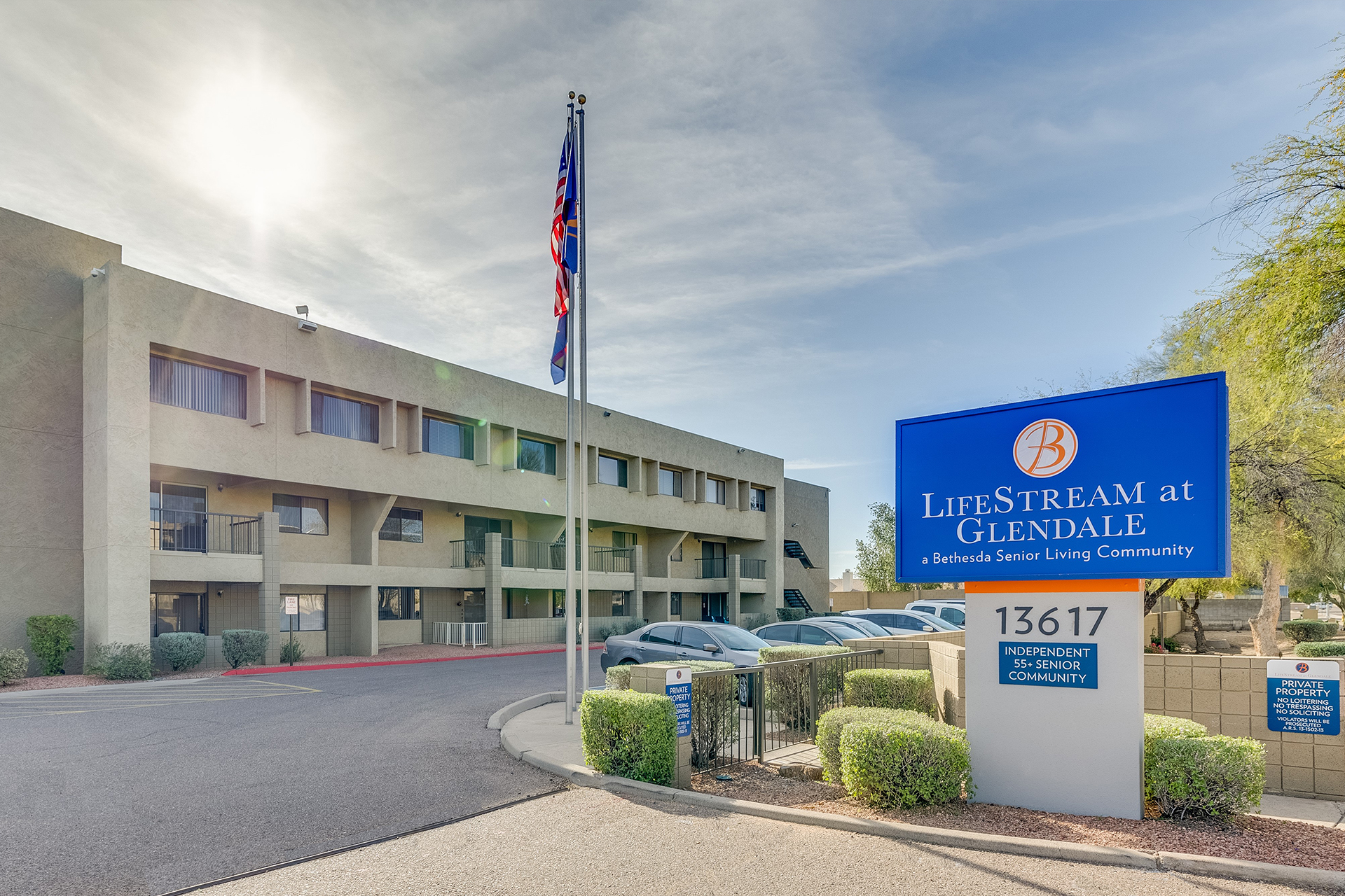 LifeStream entrance sign and apartment building — view 1 at LifeStream at Glendale.