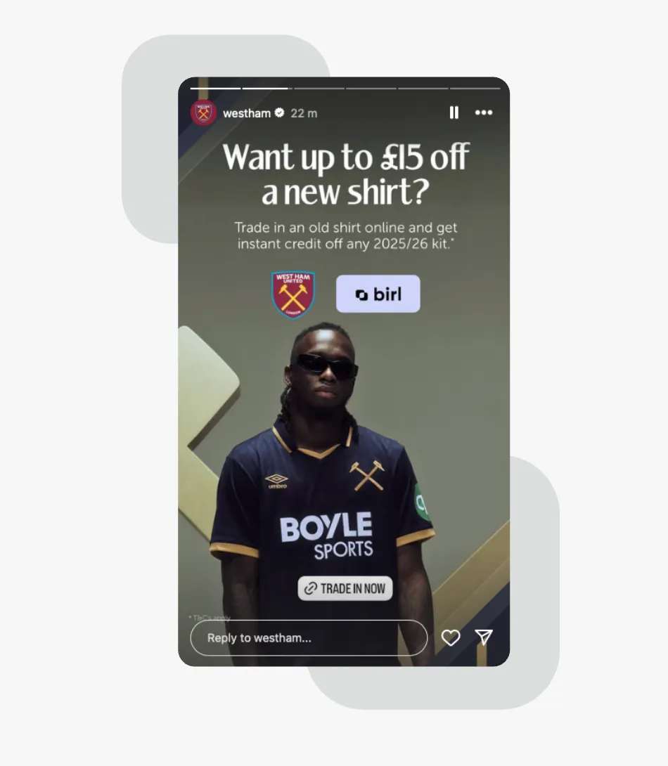 West Ham United INstagram Story Screenshot